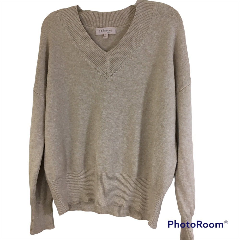 Philosophy V Neck Beige Sweater Sz L